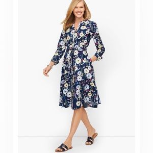 Talbots Falling Blossoms Floral Belted Cotton Shirt Dress Sz 6